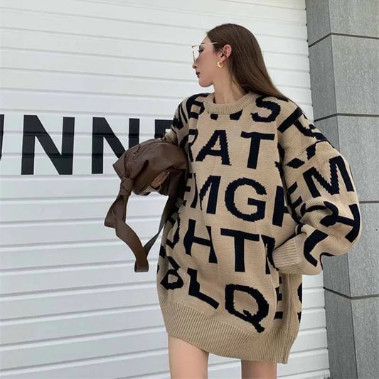 Oversized Pullover Sweater With Letters