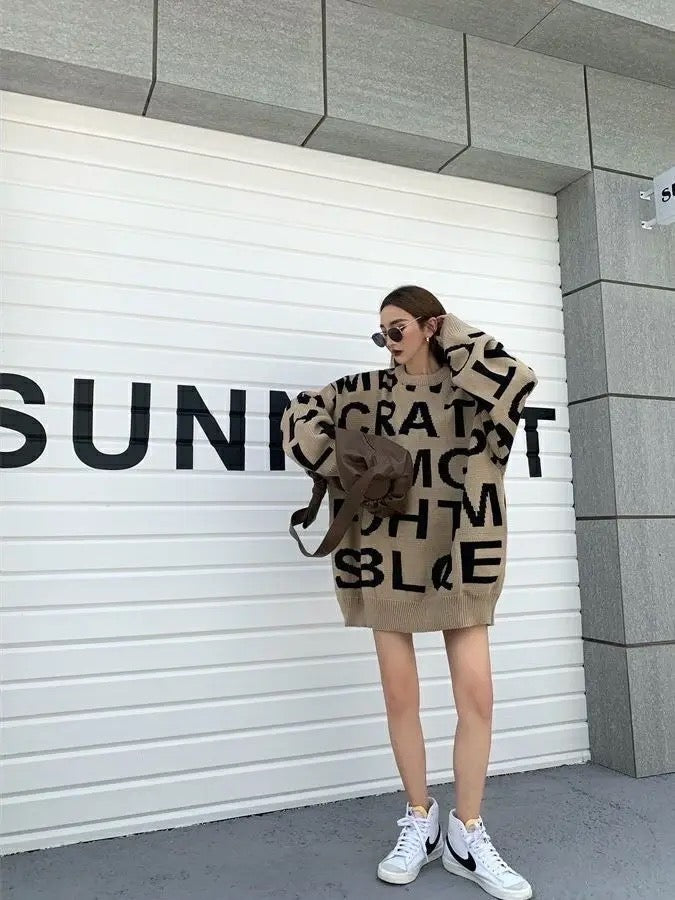 Oversized Pullover Sweater With Letters