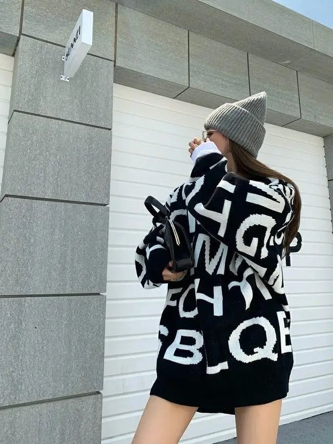 Oversized Pullover Sweater With Letters