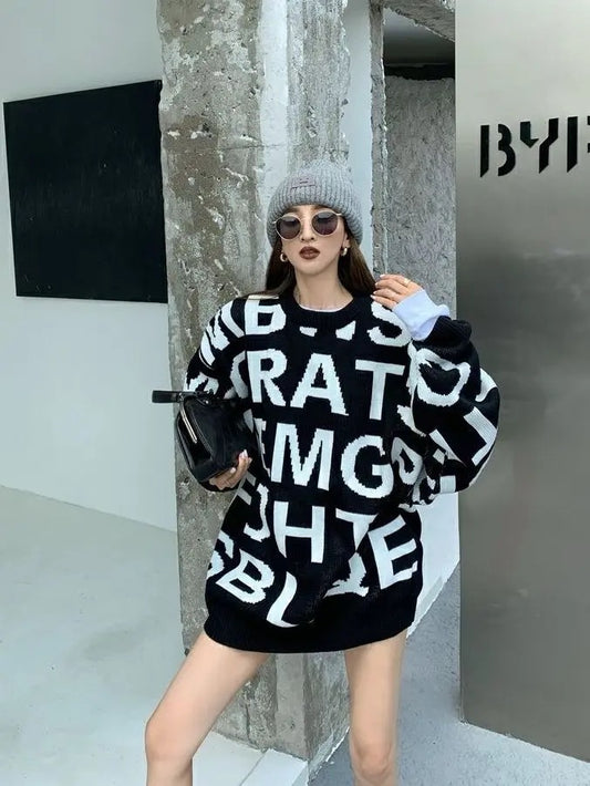 Oversized Pullover Sweater With Letters