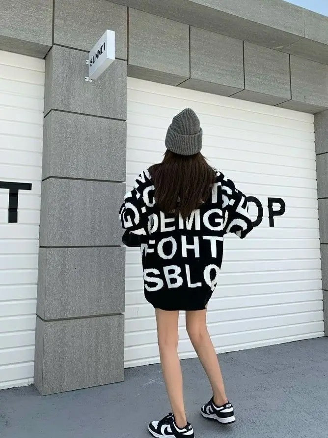 Oversized Pullover Sweater With Letters