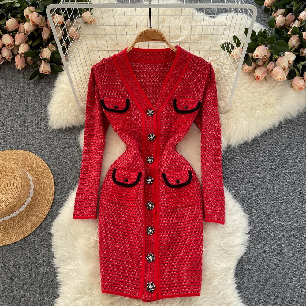 Elegant red sweater dress