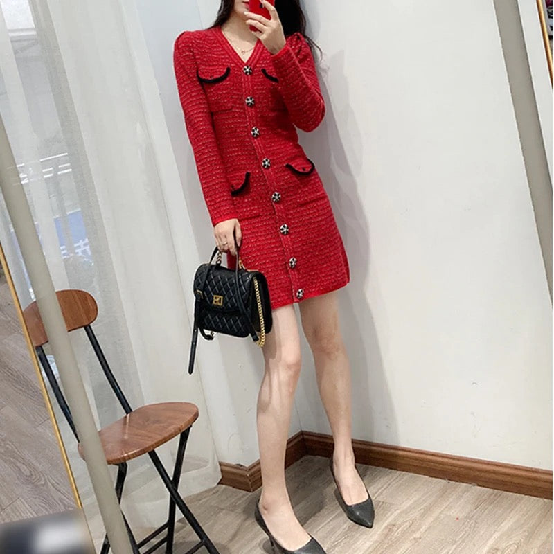 Elegant red sweater dress