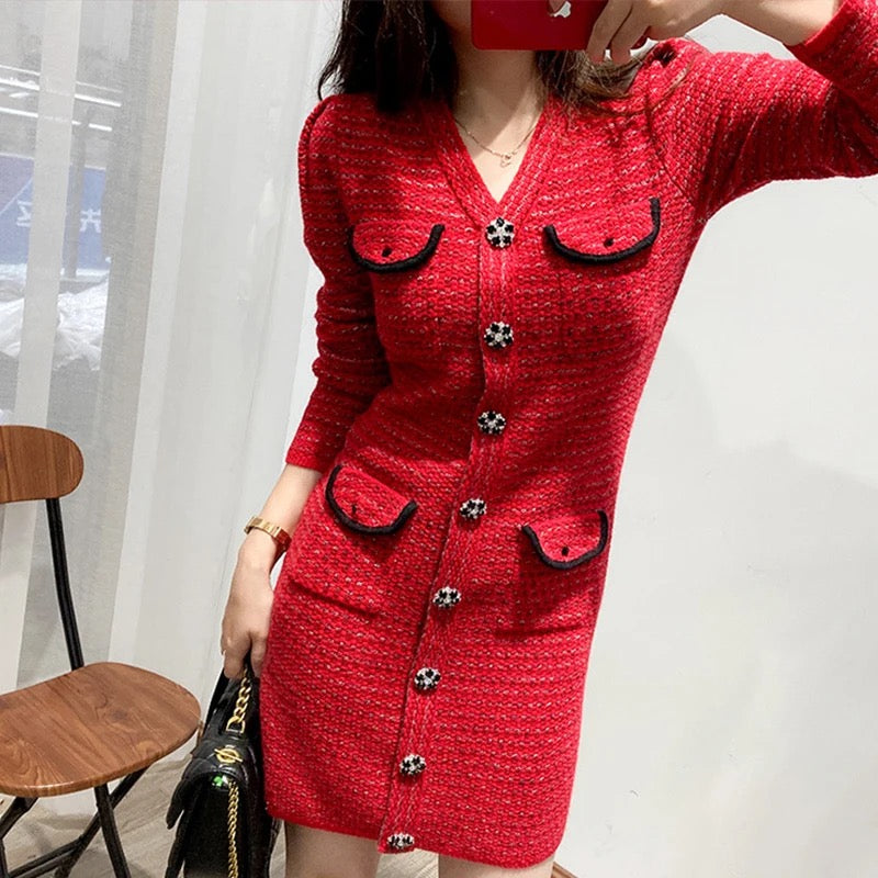 Elegant red sweater dress