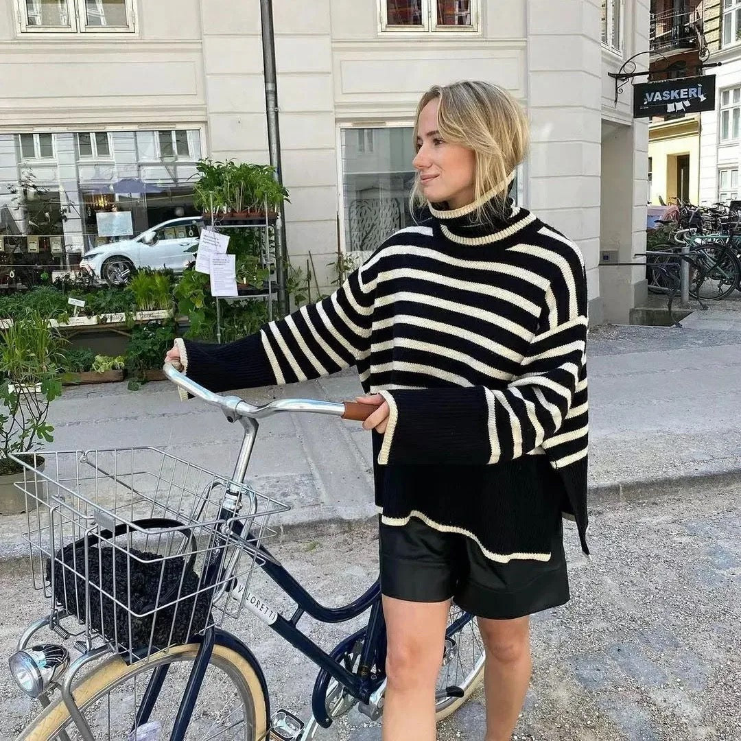 Black striped turtleneck sweater